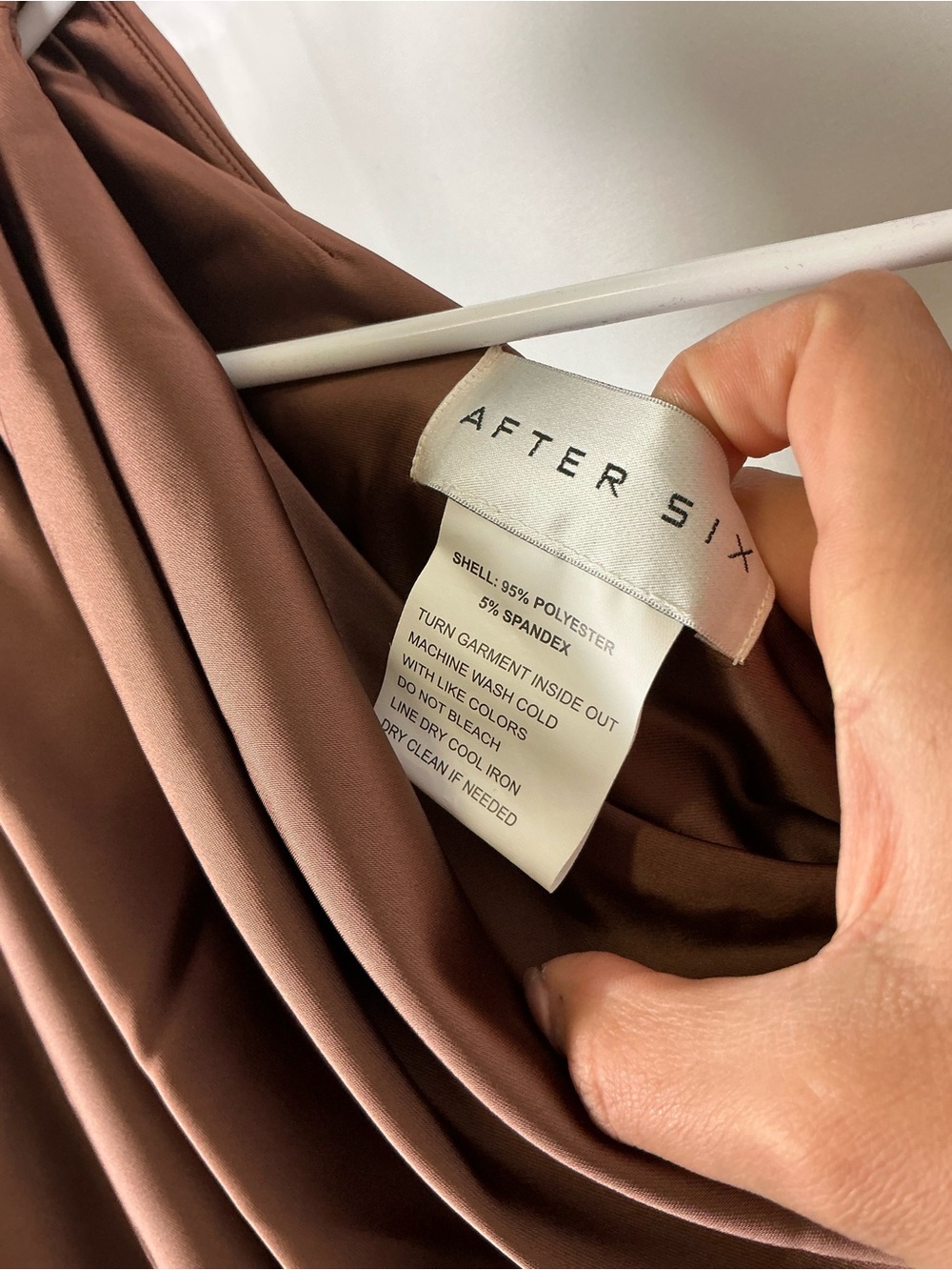 After Six One-Shoulder Satin Maxi Dress in Cognac Brown - Picture 5 of 6